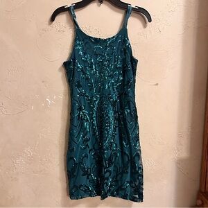 Girls Elegant Teal Sequin Dress